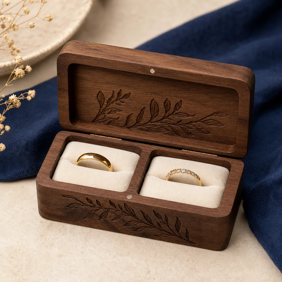 Rustic Engraved Double Ring Box