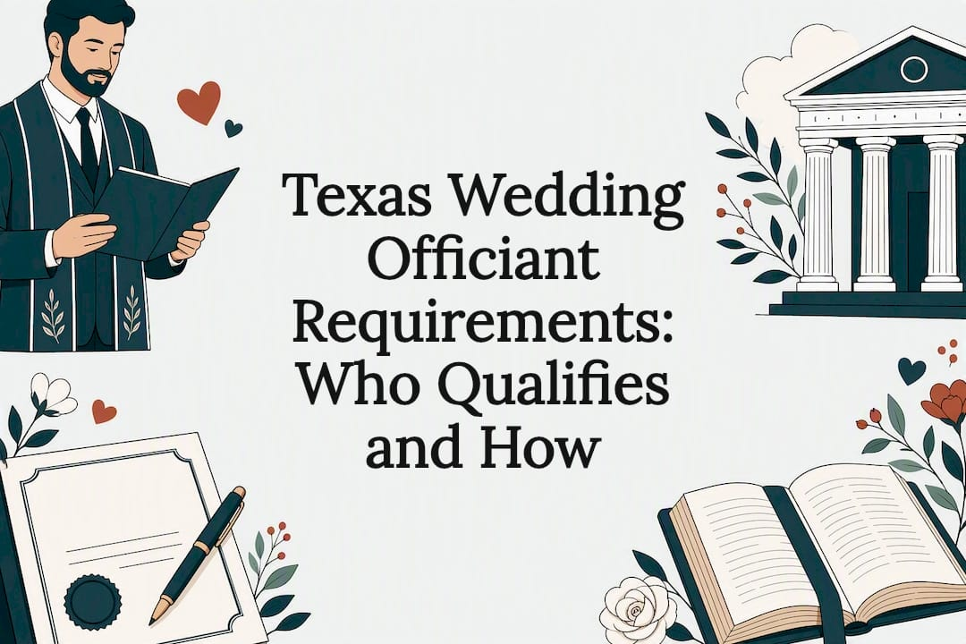 Decorative wedding officiant title card illustration