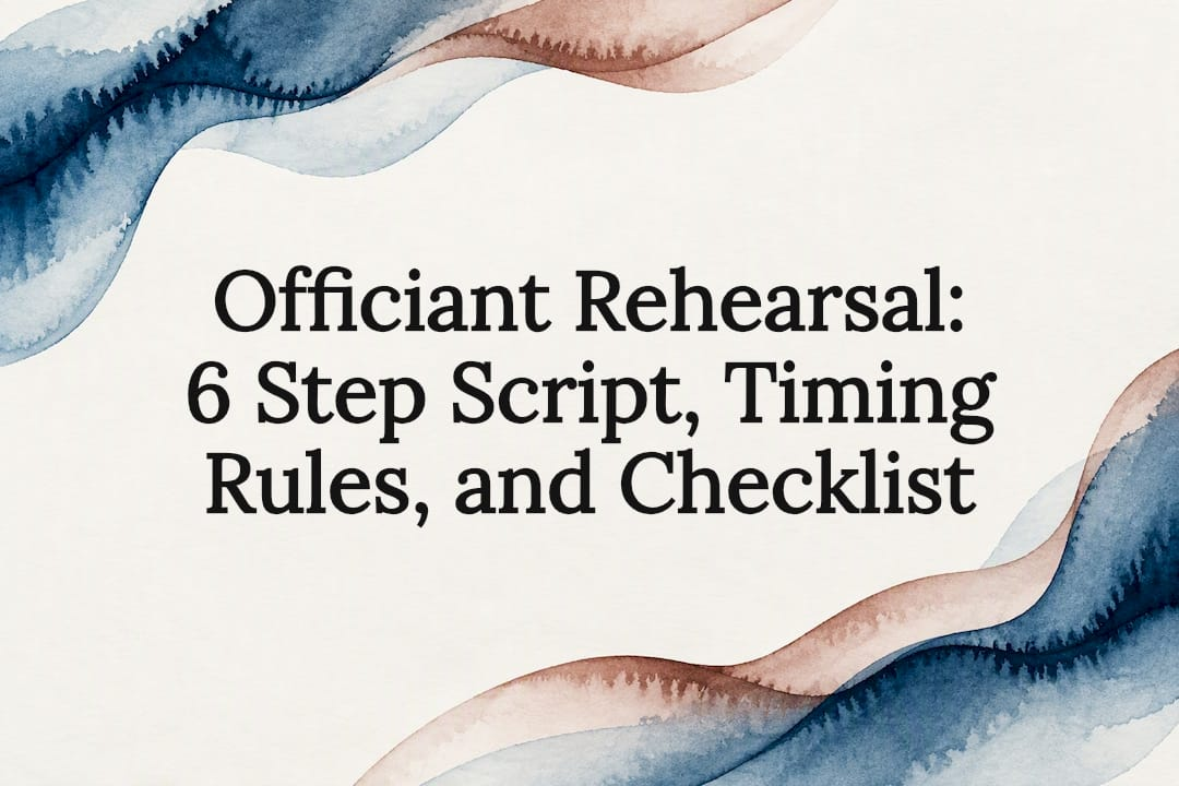Decorative officiant rehearsal title card
